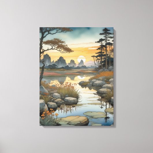 Toile Le paisible lac du coucher du soleil (Recto)