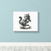 Toile Leap de Whiskers Wild - Art Chat Noir & Blanc Impr (Insitu (Plancher de Bois))