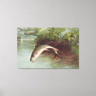Toile Leaping Brook Trout by Samuel Kilbourne