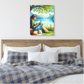 Toile Lecture d'un livre sous un arbre avec un chat endo (Insitu(Chambre))