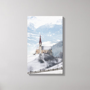 Toile L'église dans un paysage d'hiver alpin