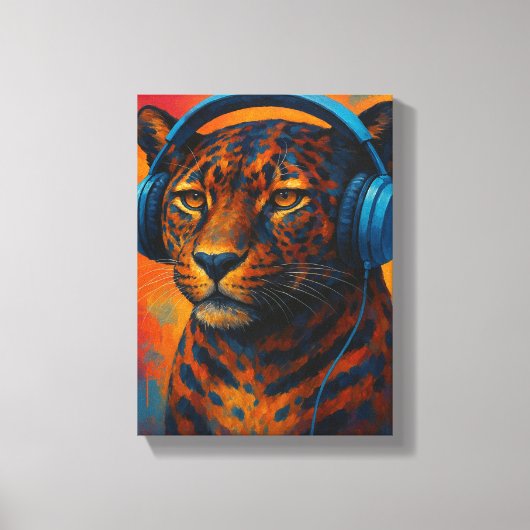 Toile Leopard cool avec casque Pop Art Style (Recto)