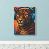 Toile Leopard cool avec casque Pop Art Style (Insitu (Plancher de Bois))