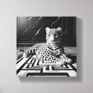 Toile Leopard sur noir et blanc