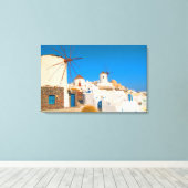 Toile Les bâtiments blancs et les moulins à vent sur (Insitu (Plancher de Bois))