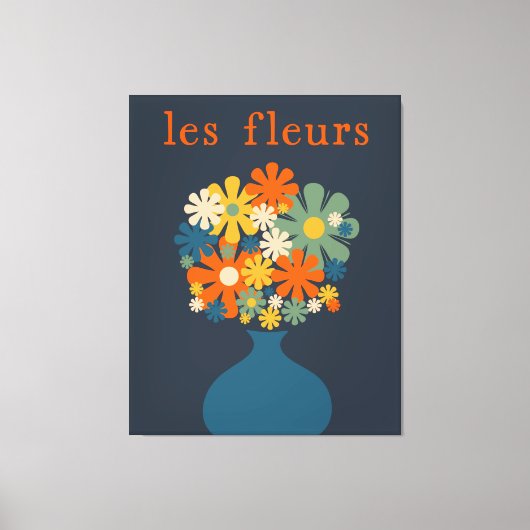 Toile Les Fleurs Retro Flowers en Vase Blue Orange (Recto)