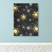 Toile Les flocons dorés de Noël sur l'Arrière - plan noi (Insitu (Plancher de Bois))