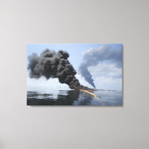 Toile Les nuages foncés de la fumée et du feu émergent
