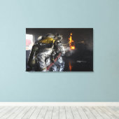 Toile Les pompiers éteignent un incendie dans un entraîn (Insitu (Plancher de Bois))