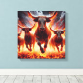 Toile Les taureaux qui passent à travers un paysage enfl (Insitu (Plancher de Bois))