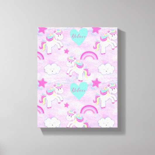 Toile Les Unicornes Rose Cute Croient Pastel Rose (Recto)