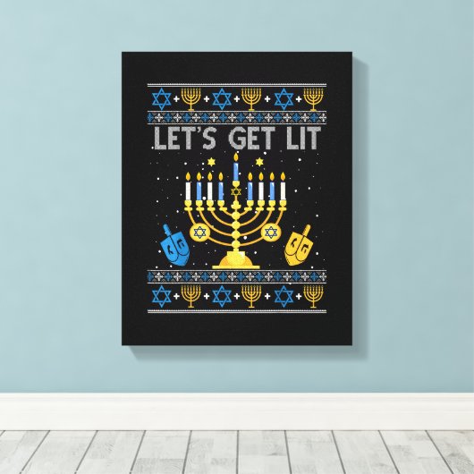 Toile Let's Get Lit Chanukah Hanukkah Funny Christmas Ug (Insitu (Plancher de Bois))