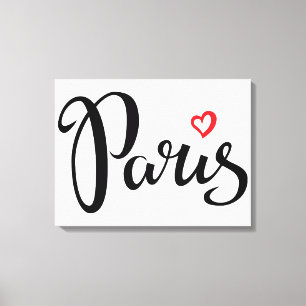Toile Lettrage de brosse de Paris avec le coeur