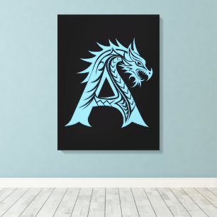 Toile Lettre A de style dragon, Alphabet Dragon, Monogra
