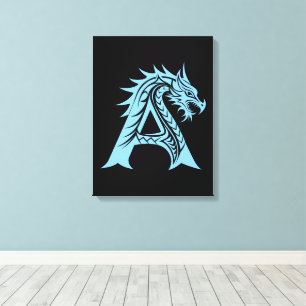 Toile Lettre A de style dragon, Alphabet Dragon, Monogra