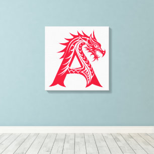 Toile Lettre A de style dragon, Alphabet Dragon, Monogra