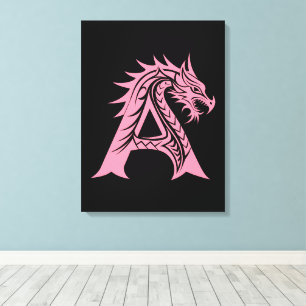 Toile Lettre A de style dragon, alphabet du dragon, mono