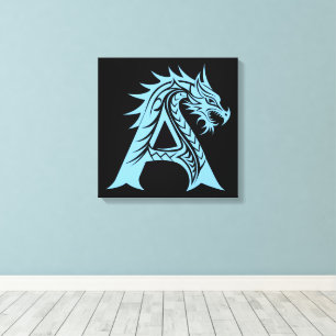 Toile Lettre A de style dragon, alphabet du dragon, mono