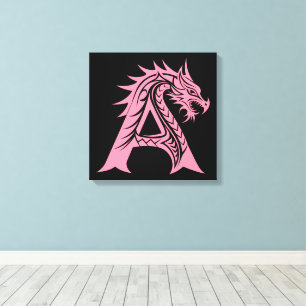 Toile Lettre A de style dragon, Alphabet du dragon, Mono