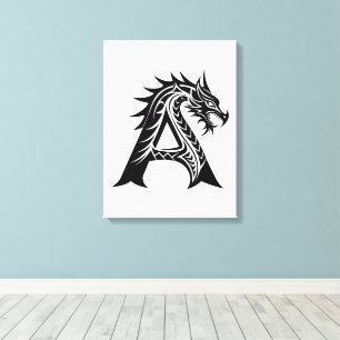 Toile Lettre A de style dragon, alphabet du dragon, mono