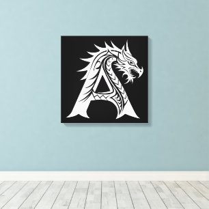 Toile Lettre A de style dragon, alphabet du dragon, mono