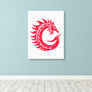 Toile Lettre C de style dragon, alphabet du dragon, mono