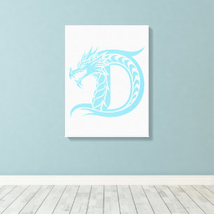 Toile Lettre D de style dragon, Alphabet Dragon, Monogra