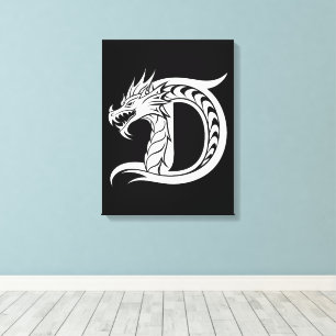 Toile Lettre D de style dragon, Alphabet Dragon, Monogra