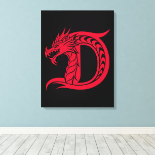Toile Lettre D de style dragon, alphabet du dragon, mono