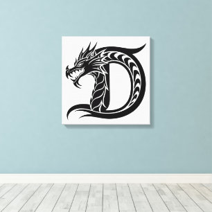 Toile Lettre D de style dragon, alphabet du dragon, mono