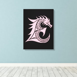 Toile Lettre E de style dragon, Alphabet Dragon, Monogra