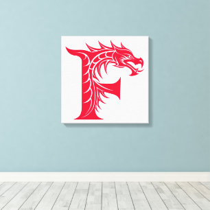 Toile Lettre F de style dragon, alphabet du dragon, mono