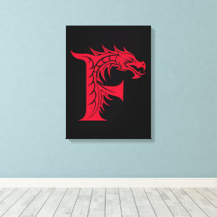 Toile Lettre F de style dragon, alphabet du dragon, mono