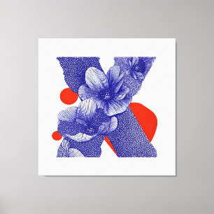 Toile Lettre florale X – Conception botanique géométriqu