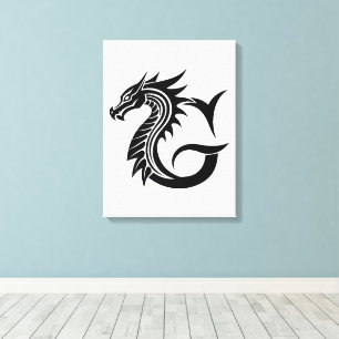 Toile Lettre G de style dragon, Alphabet du dragon, Mono