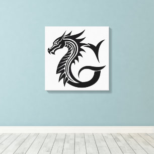 Toile Lettre G de style dragon, alphabet du dragon, mono