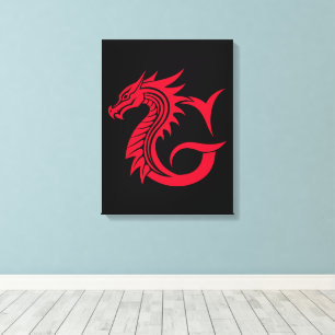 Toile Lettre G de style dragon, alphabet du dragon, mono