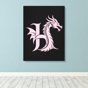 Toile Lettre H de style dragon, alphabet du dragon, mono
