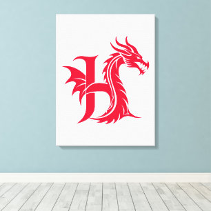 Toile Lettre H de style dragon, alphabet du dragon, mono