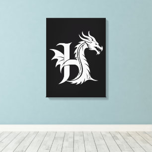 Toile Lettre H de style dragon, alphabet du dragon, mono