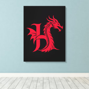 Toile Lettre H de style dragon, alphabet du dragon, mono