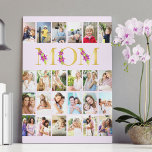 Toile Lettres Floral Gold 24 Vertical Photo Collage<br><div class="desc">Un magnifique cadeau photo pour votre maman. Le design est composé de lettres florales pour "maman", imprimées en or et décorées de fleurs de lys violets. Le modèle photo est configuré pour ajouter 24 de vos photos préférées, toutes affichées au format portrait vertical. Ce collage photo de style grille se...</div>