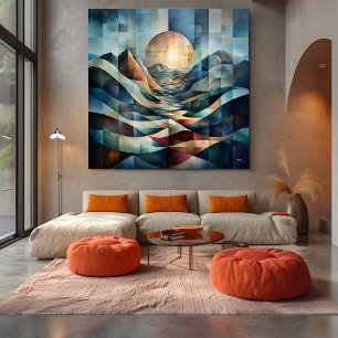 Toile Levée de soleil géométrique Abstraite au-dessus de