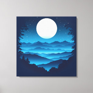 Toile Lever de lune au-dessus de la crête bleue