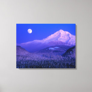 Toile Lever de lune sur le mont Hood Oregon en hiver