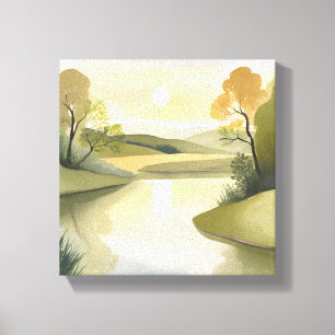 Toile Lever de soleil sur la rivière Aquarelle Jaune