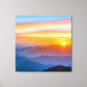 Toile Lever de soleil sur les montagnes