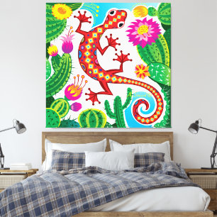 Toile Lézard Gecko du Sud-Ouest avec Fleurs de Cactus