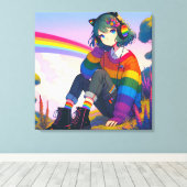 Toile LGBTQIA+ Anime Girl Lesbian Pride (Insitu (Plancher de Bois))