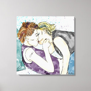 Toile LGBTQIA+ Femmes Kisser Aquarelle Art
